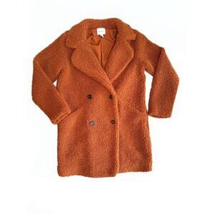 Nine West Double Breasted Sherpa Coat Burnt Orange Size Small Fall Comfy Luxury